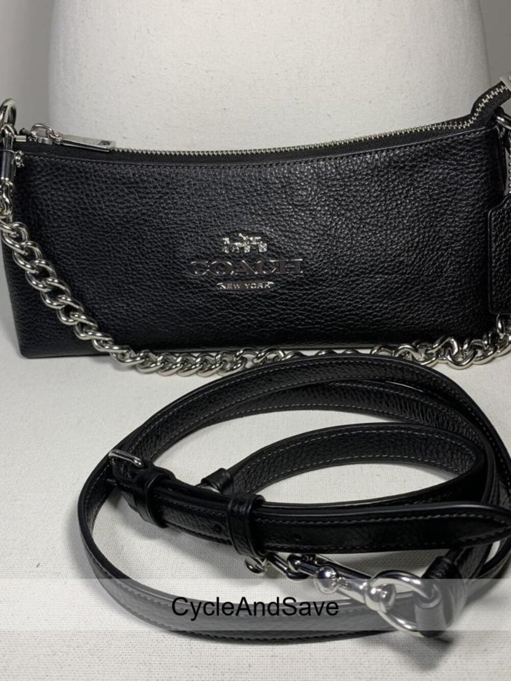 Coach Luxe Black Leather Crossbody Bag with Chain Strap